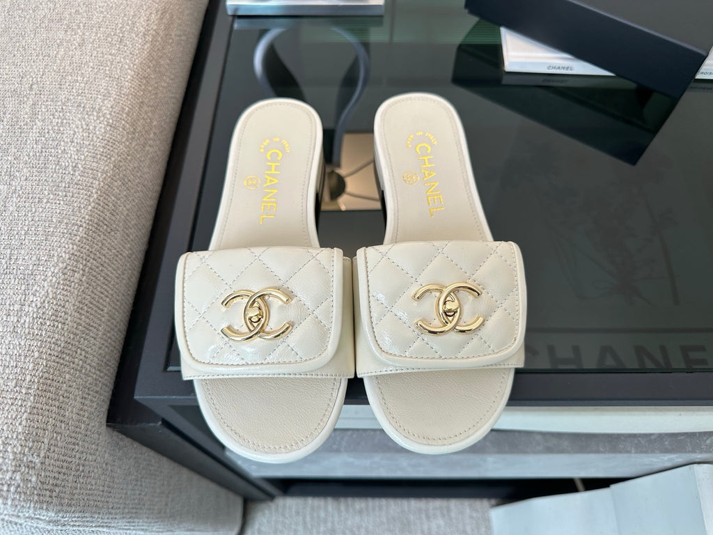 Chanel Quilted Denim CC Slides