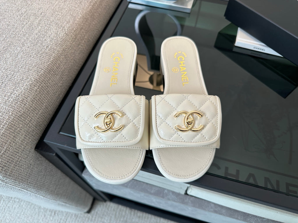 Chanel Quilted Denim CC Slides